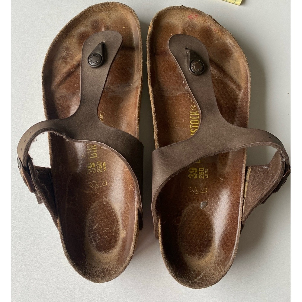Birkenstock Women's Gizeh Golden Brown Leather Thong Slide Boho Sandals Sz 39